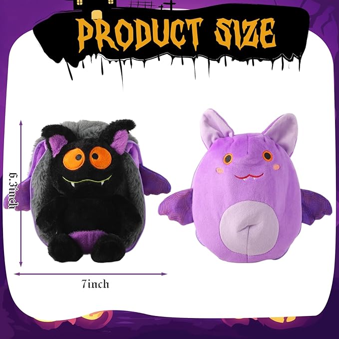 2-in-1 Transforming Plush Toy with Zipper, Reversible Bat Pillow to Bat Plush Stuffed Animal, Soft Surprise Plushie for Kids, Fun Holiday Stocking Stuffer