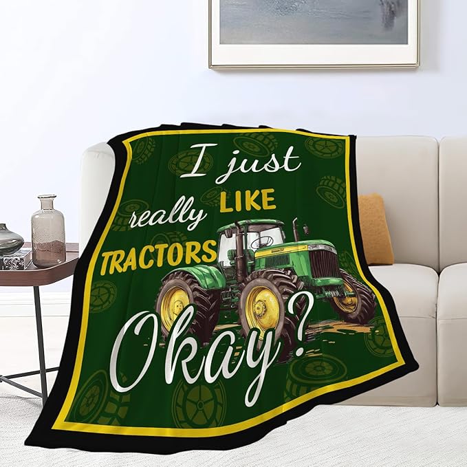 Tractor Blanket Farm Green Tractor Throw Blanket Gifts for Women Girls Men Boys Kids Adults Super Soft Cozy Plush Fluffy Fuzzy Fleece Blanket Decor 40''X50''
