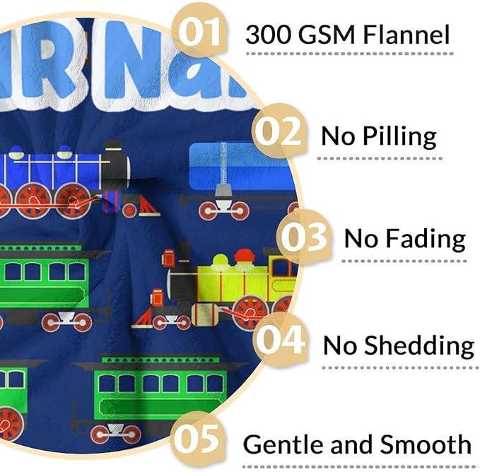 Personalized Train Throw Blanket for Men, Women - Soft Comfort Blankets - 60"x80" Inches for Bed - Dark Blue Train Gifts for Adults