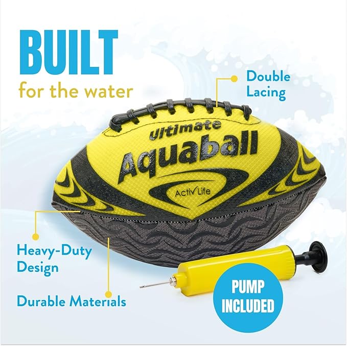 Activ Life Water Football for Pool, Beach, Outdoor, 9.5-inch Waterproof Pool Toys for Kids, Heavy-Duty Water Ball, Double Lacing for Easy Grip, Lake Toys for Sports & Family Games