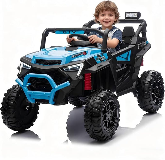 24v Ride On Toys for Big Kids,UTV 2 Seater Ride On Car for Kids,24 Volt Ride On Toys for Boys,W/Remote Control,LED,Music,Bluetooth,4 Shock Absorbers,Toddler 4 Wheeler,Electric Car for(Blue)