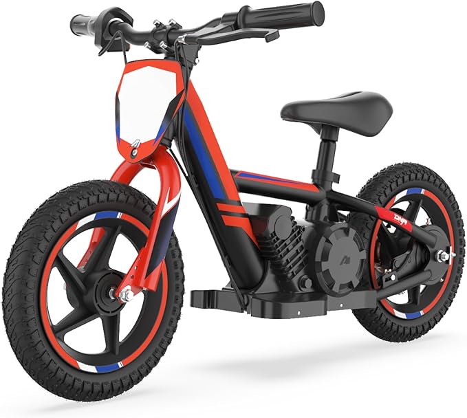 OLALA Electric Dirt Bike for Kids Aged 3-6, 170W Racing Grade Electric Motorcycle, New Aluminum Frame with 2 Power Modes, 24V Detachable Battery, 12IN Knobby Tires