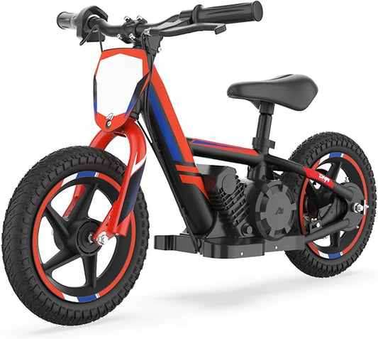 OLALA Electric Dirt Bike for Kids Aged 3-6, 170W Racing Grade Electric Motorcycle, New Aluminum Frame with 2 Power Modes, 24V Detachable Battery, 12IN Knobby Tires