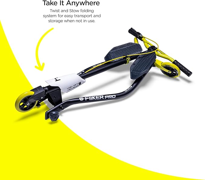 Yvolution Fliker Kids Drift Scooter, Adjustable Handlebar in 3 Heights, 3 Wheels, for Boys and Girls Age 7+ Years Old, Max User Weight 220lbs/100kg