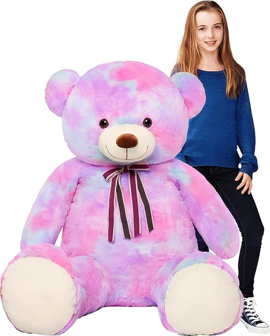 Tezituor Big Teddy Bear,52'' Giant Stuffed Animal Plush,Rainbow Purple Soft Plush Toys Gifts for Valentine, Christmas, Birthday