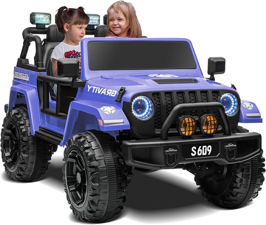 OTTARO 2 Seater Ride on Car Truck, 12V Large Electric car Vehicles 2 Seater Battery Powered Cars for Kids with Remote Control, Spring Suspension, LED Lights, Music (Blue)