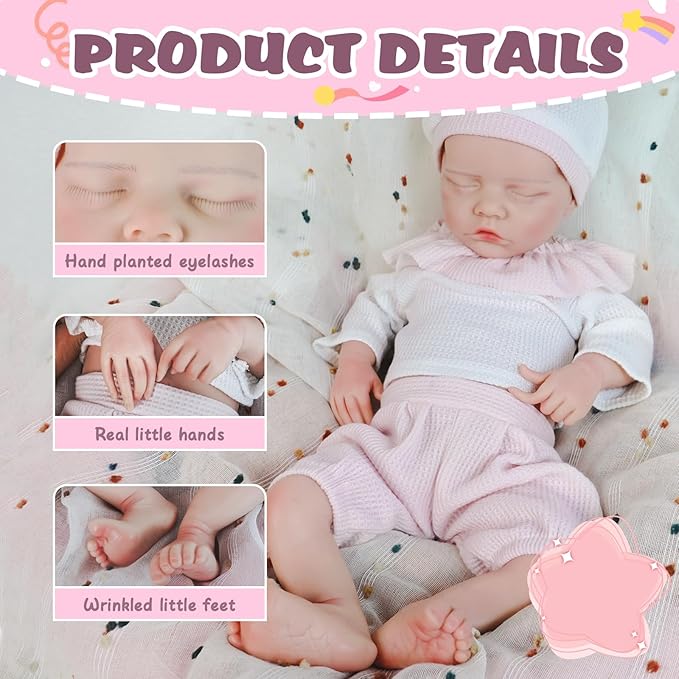 18.11 in Full Silicone Reborn Baby Dolls, 1:1 Lifelike Newborn Dolls Non Vinyl Realistic Reborn Toddler Dolls Boy Washable Sleeping Doll
