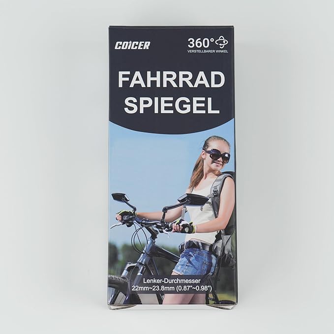 Bike Mirror Handlebar Mount 360° Adjustable, Wide Rear View Mirror Bicycle Mirrors for Handlebars with Scratch Resistant Glass, Bike Rear View Mirror for Scooter, Motorcycle, Bike Accessory Left