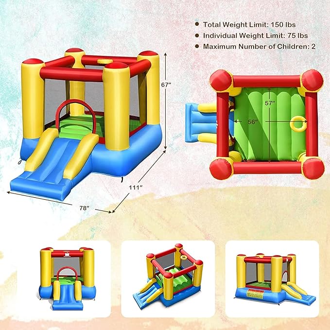 BOUNTECH Inflatable Bounce House, Bouncy House for Kids Indoor Outdoor Party Fun with Heavy Duty Jumping Area, Slide, Portable Toddler Bounce House with 480W Blower Included for Birthday Party Gifts