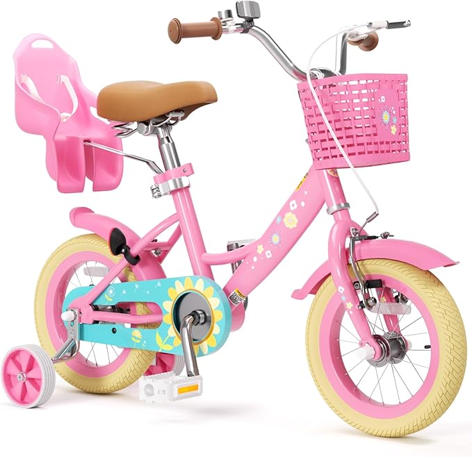 XJD Girls Bike for Toddlers and Kids Ages 2-12 Years Old,12 14 16 Inch Kids Bike with Training Wheels & Basket
