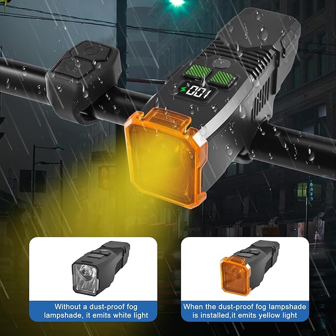 Rechargeable Bike Light with Horn - 1200LM Super Bright Front Light & Rear Tail Light Set, USB-C Charging, Waterproof, Anti-Fog Lens, Remote Control for Mountain/EBike/Road Bicycle