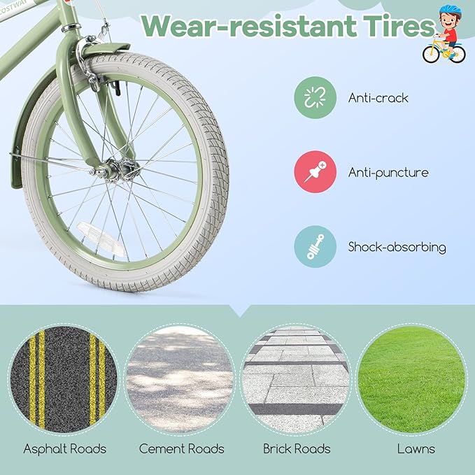 BABY JOY Colorful Macarons Kids Bike, 12 14 16 18 Inch Sporty Children's Bicycle with Training Wheels, Adjustable Handlebar & Saddle, Handbrake & Coaster Brake, Boys Girls Bike for 3-8 Years Old