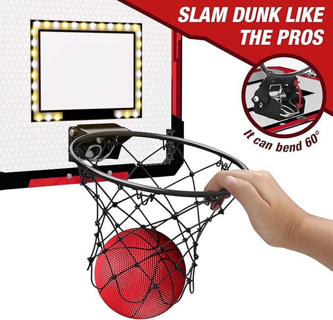2 Player Basketball Game, Dual Shot Over The Door Mini Basketball Hoop Indoor with Scoreboard & LED, Basketball Toy Gifts for Kids Boys Girls Adults, Suit for Bedroom/Office/Outdoor/Pool, Red