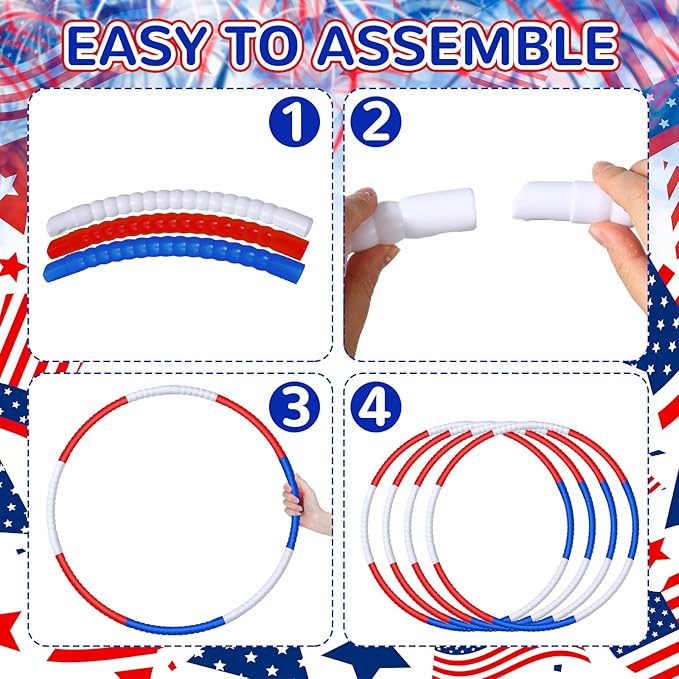 Sratte 12 Pcs Toy Hoop for Kid Detachable Adjustable Toy Hoop Colored Hoop Exercise Ring Plastic Circle for Kid Teen Gymnastics Dog Agility Equipment, Require Self Assembly(White, Blue, Red, 28 Inch)