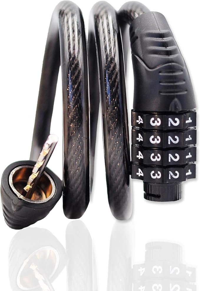 Combination Bike Cable Lock - 4 Digit, 32 inch Long Coiled Security Resettable Cable Lock, Anti-Theft Accessories for Mountain Bike, Road Bike, Electric Bicycle, Scooter