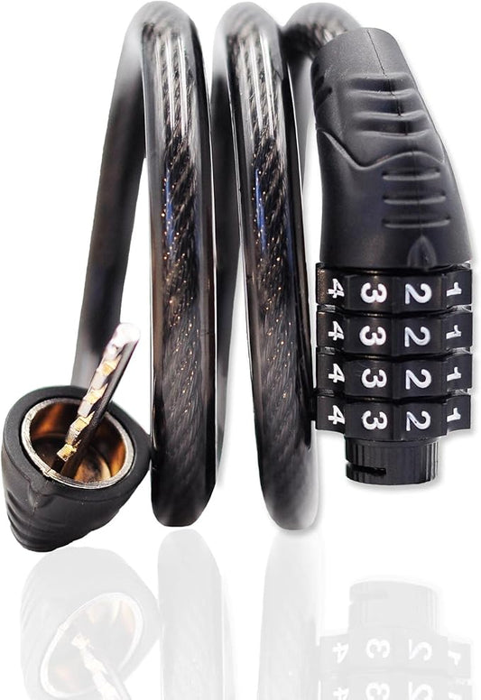 Combination Bike Cable Lock - 4 Digit, 32 inch Long Coiled Security Resettable Cable Lock, Anti-Theft Accessories for Mountain Bike, Road Bike, Electric Bicycle, Scooter