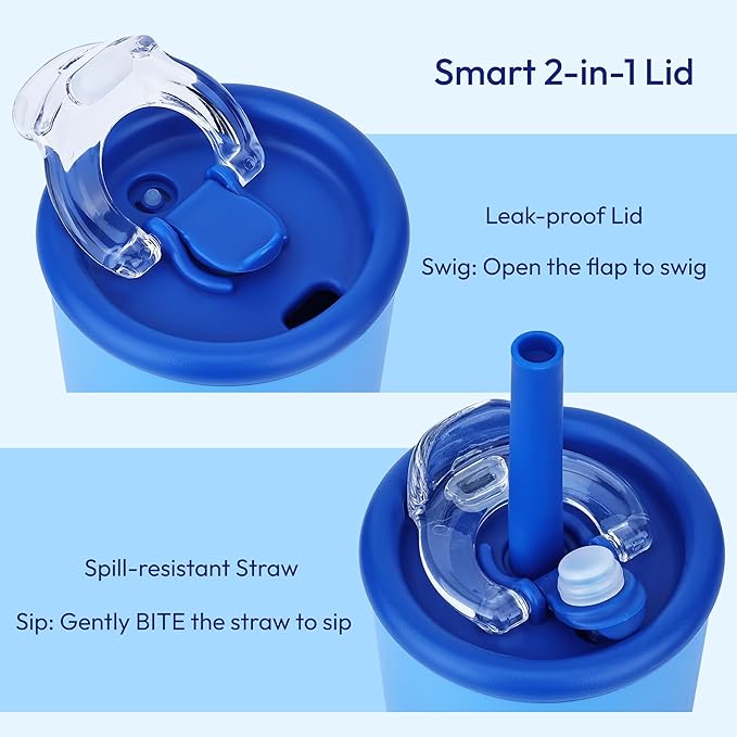 Candy Tumbler, 25 oz Kids Insulated Stainless Steel Water Bottle with Spill Resistant Silicone-Metal Straw and 2-in-1 Lid, BPA-Free, Cup Holder Friendly, Dishwasher Safe, Avocado Green