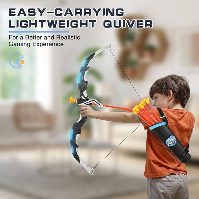 Bow and Arrow Set for Kids LED Light Up Archery Set with 10 Suction Cup Arrows Indoor Outdoor Toys with Standing Target & Quiver, Xmas Birthday Gift for Boys Girls Age 4-8 8-12