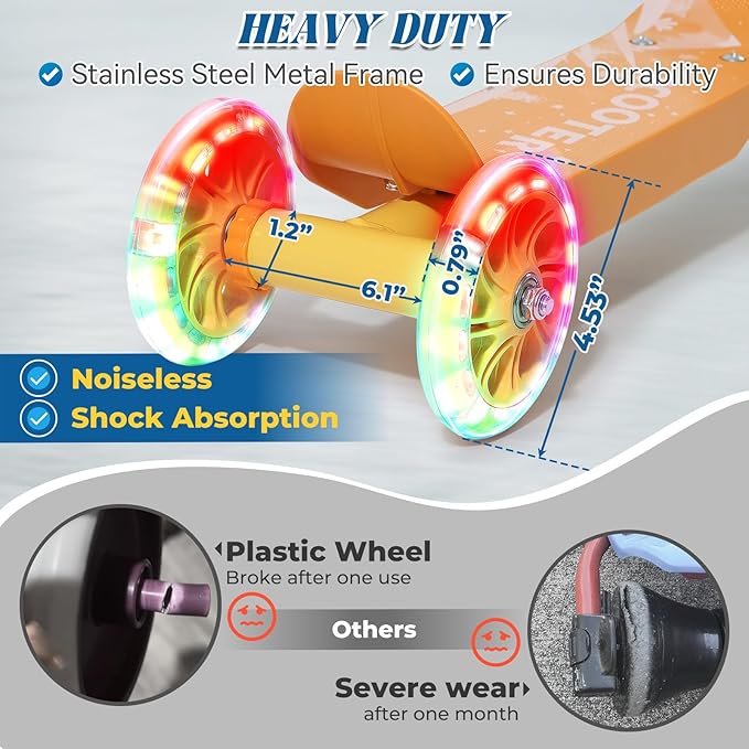 Kids Kick Scooter with Adjustable Height & LED Flash Wheels | 3 Growing Levels | Outdoor Fun for Boys & Girls