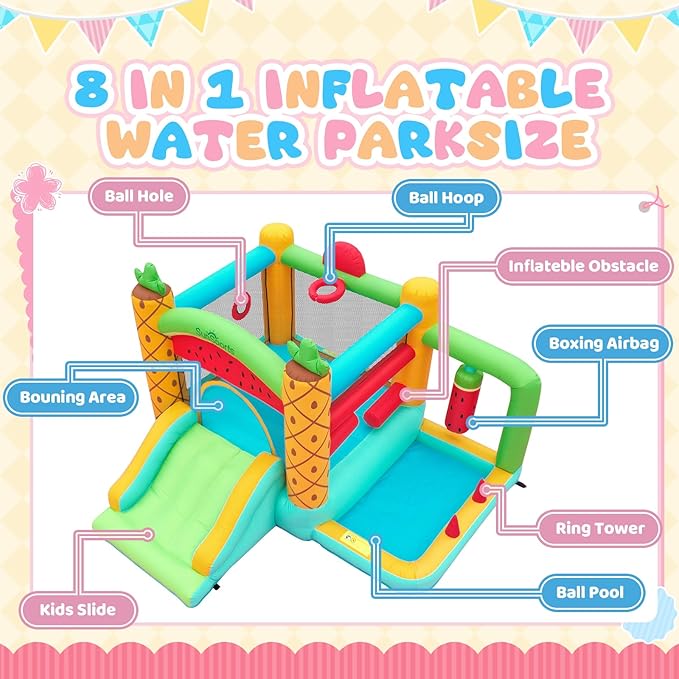 Bounce-House Bouncy-Castle Jump-House for Kids - Inflatable Bounce House with Slide for Indoor and Outdoor - Bouncy House with Blower - Ball Pit for Ages 3-8