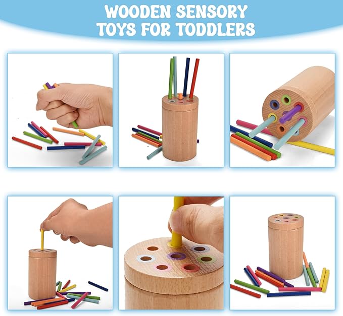 Montessori Toys for 1-3 Year,3 in 1 Wooden Learning Fine Motor Skills Toys Rainbow Color Sorting Toy for Toddlers - Preschool Color Matching, Educational Color Recognition ShapeSorter Boys Girls Gifts