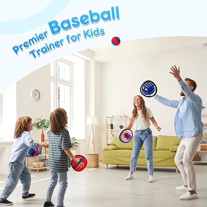 Playzap Toss and Catch Ball Set Ultra Soft Fabric Pain-Free - Family Games Christmas Stocking Stuffers Gift for Toddlers Kids Boys Girls 2-4 5-7 8-10 Yrs - Baseball Glove Toy Indoor Outdoor Yard Beach