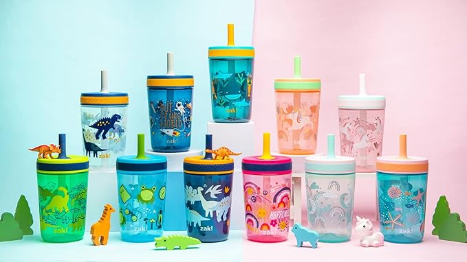 Zak Designs Kelso 15 oz Tumbler Set, (Underwater) Leak-Proof Screw-On Lid with Straw Made of Durable Plastic and Silicone, Perfect Bundle for Kids (2pc Set)