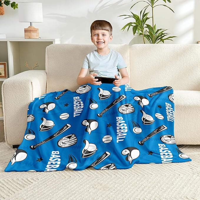 Wajade Baseball Gifts for Boys Girls - Baseball Blanket Birthday Christmas Decor for Kids Age 3 4 5 6 7 8 9 10 11 12 Years Old Teens Child Toddler Throw Blue 50"x60"