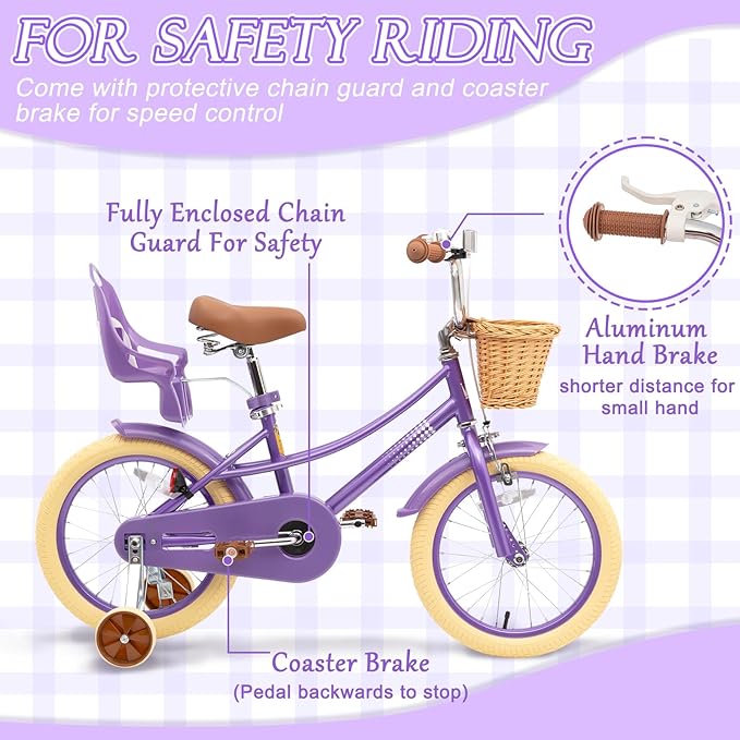 XJD Girls Bike for Toddlers and Kids Ages 2-12 Years Old,12 14 16 Inch Kids Bike with Training Wheels & Basket