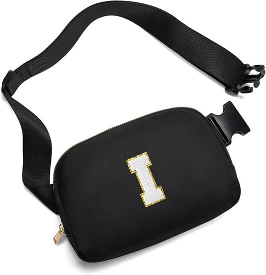 Gitus Birthday Gifts for 8 9 10 11 12 13 Year Old Girls Personalized Fanny Pack Crossbody Bags with Initial Letter Patch Belt Bag for Teen Girls Cute Trendy Stuff Travel Essentials (Black-I)