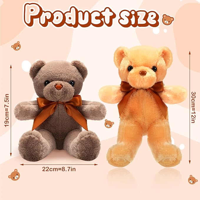 HyDren 30 Pcs Stuffed Animals Plush Bears Gifts Bulk Sleeping Playing Bear Toys with Bow Tie for Birthday Baby Shower Graduation Christmas Wedding Party Favor(12 Inch,White, Light Brown, Beige)
