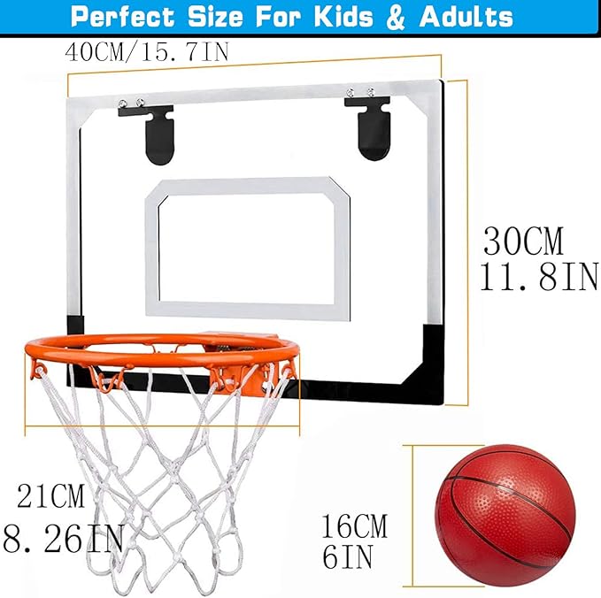 Mini Basketball Hoop Set for Kids Adults, Indoor Play Wall Mount Basketball Hoop for Door with 4 Small Replacement Toddler Basketballs, ABS Backboard Metal Rim Goal Sport Gifts for Pool Game Fun