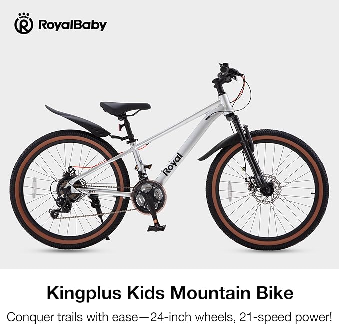 RoyalBaby Kids Mountain Bike for Boys and Girls, Ultra-Light Aluminum 20-24 Inch Wheel Bicycle for 6-14 Years Old Children, 7/21-Speeds Drivetrain