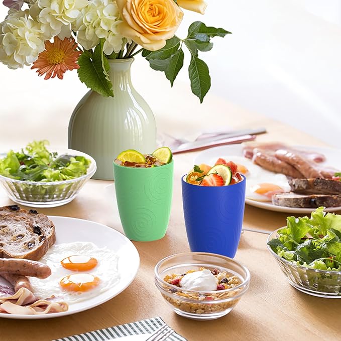 Homienly Wheat Straw Drinking Glasses Set of 4, Unique Texture Reusable Kids Cups, Stackable for Kitchen, Home, Party, Camping, Dishwasher Safe Tumbler 12 OZ - Island Color