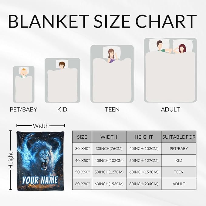 Boys Blanket Custom Lion Gifts - Lion Throws Personalized Flannel Warm Comfy Blankets for Couch Sofa