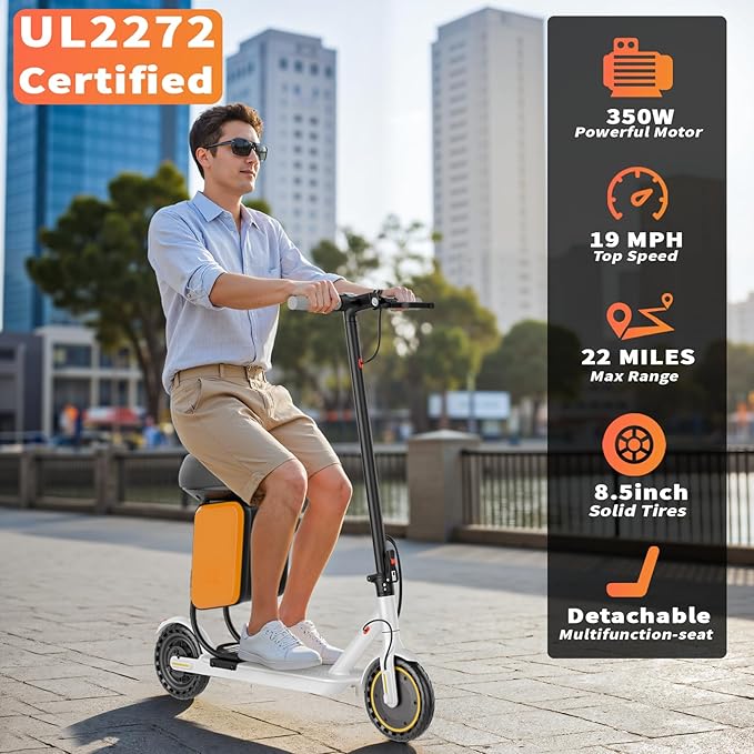 10/8.5" E Scooter for Adults 19-22 MPH Sport Escooter 350W/500W Motor, Electric Scooter 15-22 Miles Range, Bearing 265 LBS/APP Control,with Seat Parent ASIN: B0FHB4G2WQ