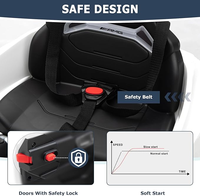 Licensed Mercedes-Benz Kids Electric Car by TOBBI, Toddlers Ride On Toy, Battey-Powered Vehicle with Parental Remote Control/Soft Start/3 Speeds/Horn & LED for Children Ages 3-6 Years-White