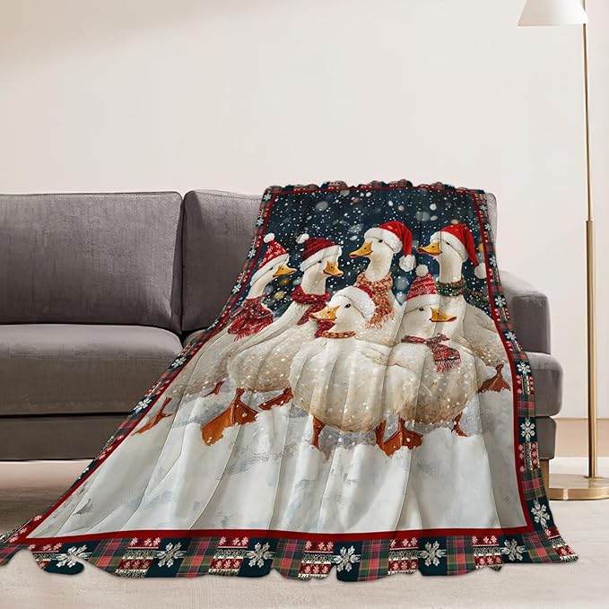 Christmas Duck Blanket Cute Duck Lover Throw Blankets Funny Gifts for Girls Boys Kids Soft Cozy Fleece Plush for Couch Sofa Bed 50"x40"