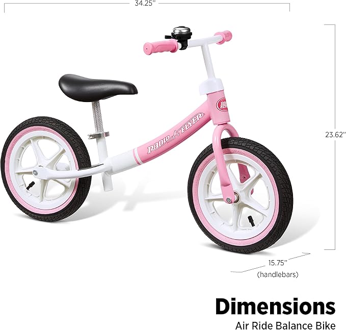 Radio Flyer Air Ride Balance Bike, Toddler Bike, Pink and White Bike for Ages 1.5-5 (Amazon Exclusive)