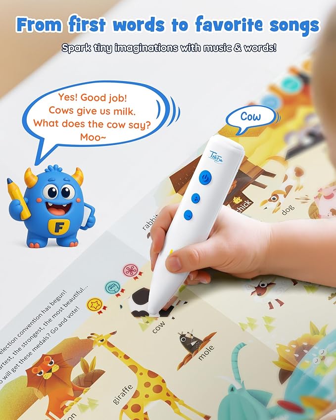 Musical Word Talking Pen Book Set, Interactive Audio Sound Books, Learning Education Toys, Early Educational Autism Therapy Birthdays for Toddlers Kids 1 2 3 4 5