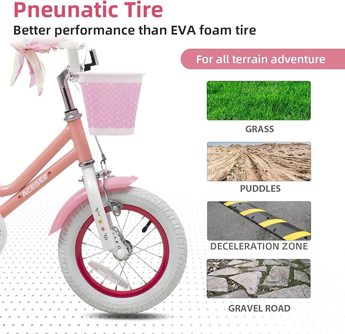 ACEGER Girls Bike with Basket for Ages 2-12 Years Old Kids, 12 14 16 18 Inch with Training Wheels，Princess Style with Streamers, Handbrake & Coaster Brake,Multiple Colors.