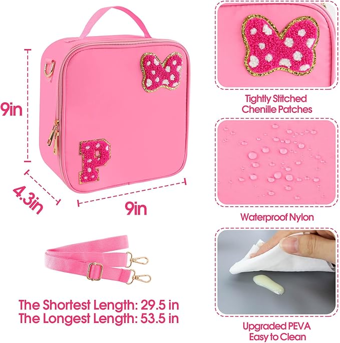 Preppy Initial Bow Mouse Lunch Bag, Kids Insulated Lunch Box Gifts for Teen Girls Daughter, Reusable Soft Lunch Containers Crossbody Cooler Bag Must Haves for Park Travel School Work Picnic Pink P