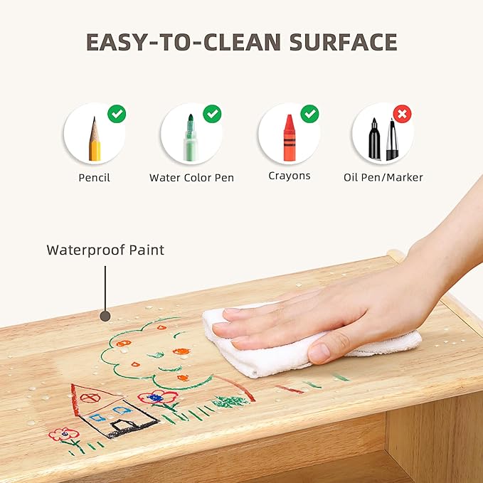 OOOK Rubber Wood Montessori Shelf and Toy Storage, 35.4" L, Solid Wood Bookshelf and Toy Organizers, 2-Tier Storage Cabinet Shelves and Kids Bookcase for Classroom, Kindergarten, Kids Room, Playroom.