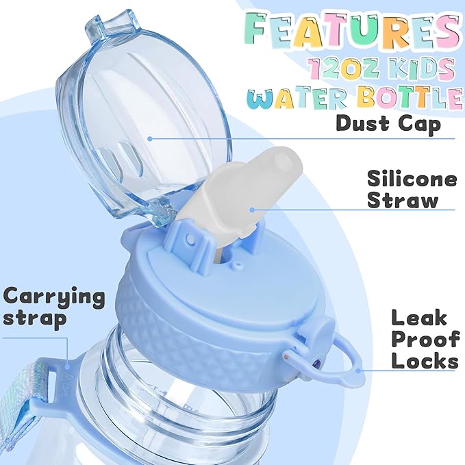 OLDLEY 17oz Kids Motivational Water Bottle, Leak-Proof Tritan BPA-Free, Reusable for School Girls & Boys, Silicone Straw, Baby Blue