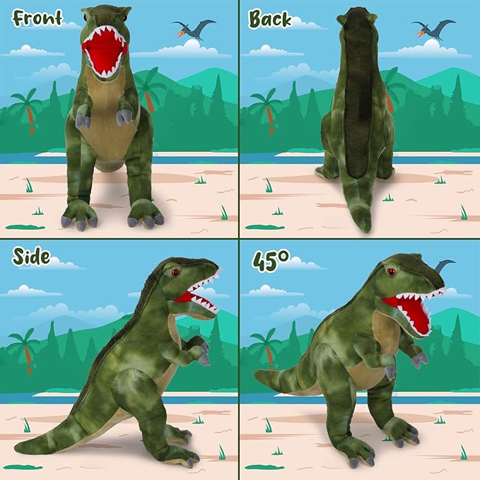 Tyrannosaurus Rex Plush Toy, 18" Dinosaur Stuffed Animal Throw Plushie Pillow Doll, Soft Blue Fluffy Friend Hugging Cushion - Present for Every Age & Occasion