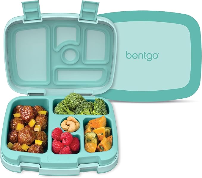 Bentgo Kids Bento-Style 5-Compartment Leak-Proof Lunch Box - Ideal Portion Sizes for Ages 3 to 7 - Durable, Drop-Proof, Dishwasher Safe, PFAS & BPA-Free & Made with Food-Safe Materials (Seafoam)