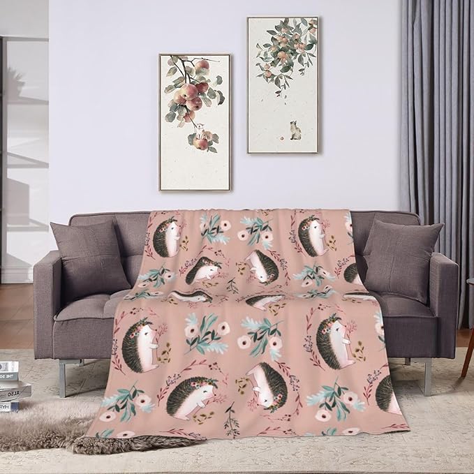 Ultra Soft Cozy Plush Hedgehog Throw Blanket - Hedgehog Lovers Gifts for Girls, Women, Kids & Adults - Lightweight Flannel Comfy Blankets for Nursery, Couch, Sofa - 80"x60"