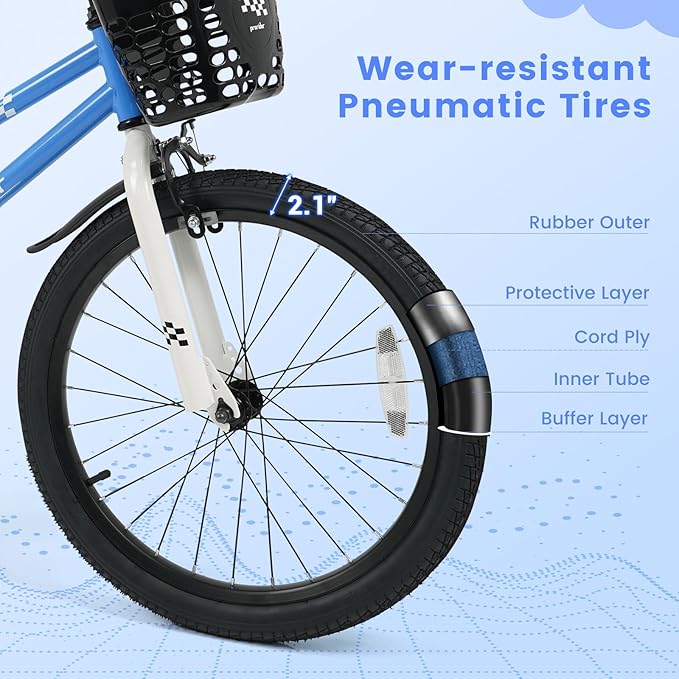 BABY JOY Kids Bike, 12 14 16 18 20 Inch Children Bikes for Boys Girls Teens 3-8 8+ Years w/Training Wheels or Kickstand, Handbrake, Coaster Brake & Removable Basket, Kids Bicycle of Multiple Colors