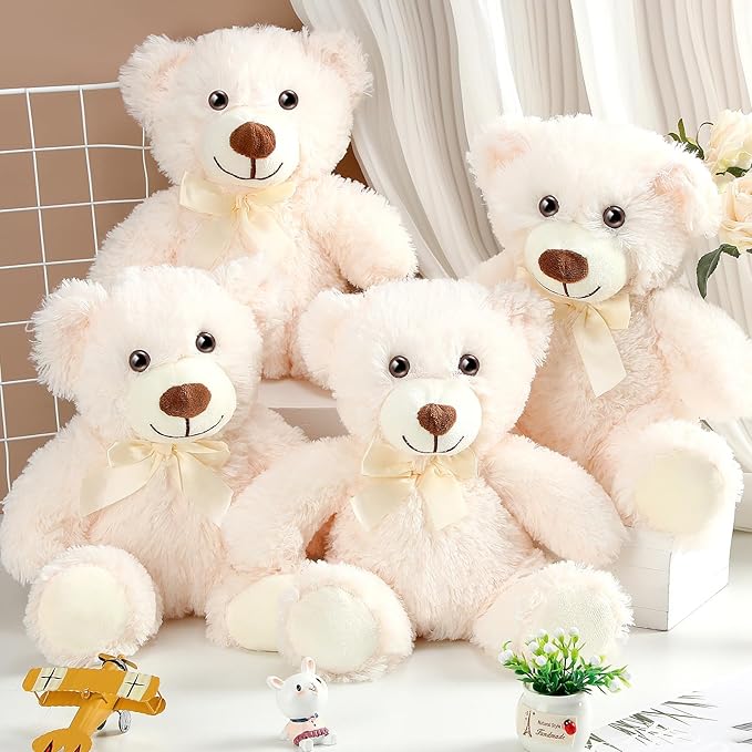 Civaner 4 Pack 14 Inches Bear Plush Stuffed Animals Operation Christmas Cute Soft Bears Gifts Bulk for Girls Boys Girlfriend(White)