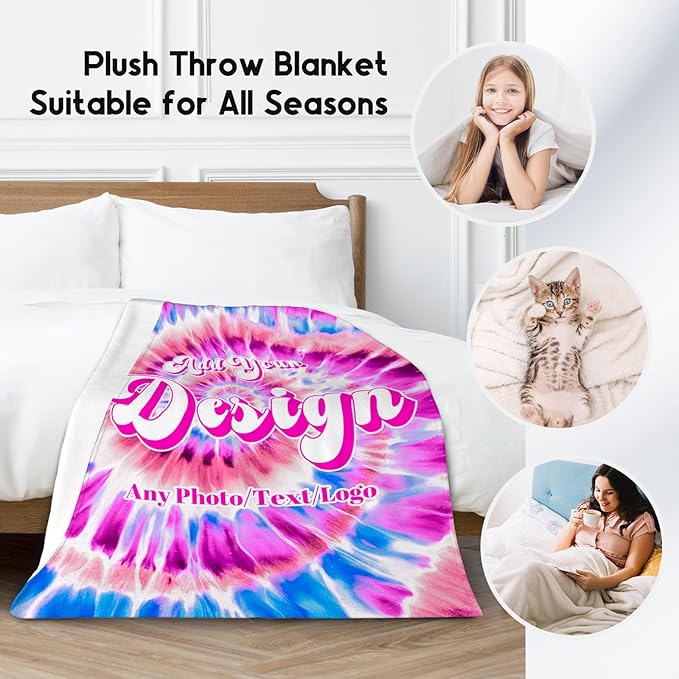 UNIKITTY Custom Gifts with Photo, Personalized Blankets with Text, Custom Blanket for Kids Mom Dad, Warm Fleece Throw, Customized Picture Gifts for Him Her Wife Husband (4 Sizes)